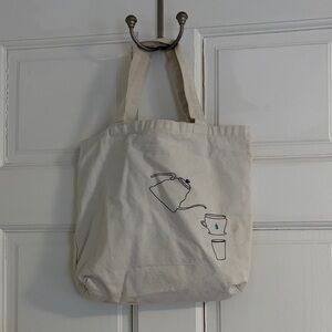 As is - stained blue bottle, coffee cream Tote Bag with pour over design